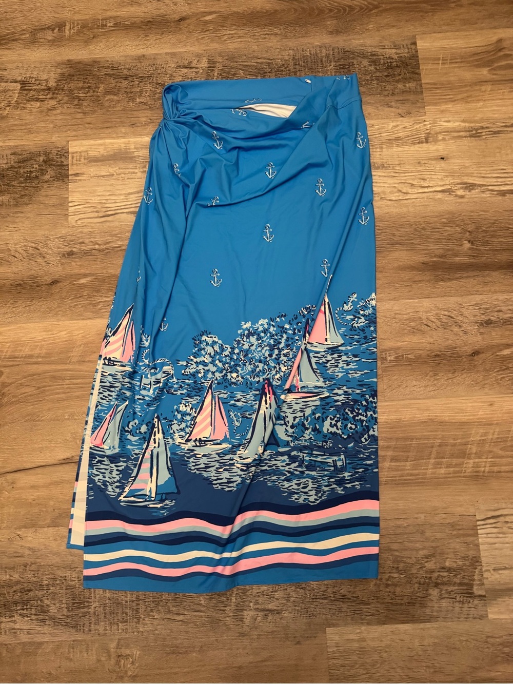 Lilly Pulitzer Blue swimsuit cover up Sailboat Print Wrap Skirt large
